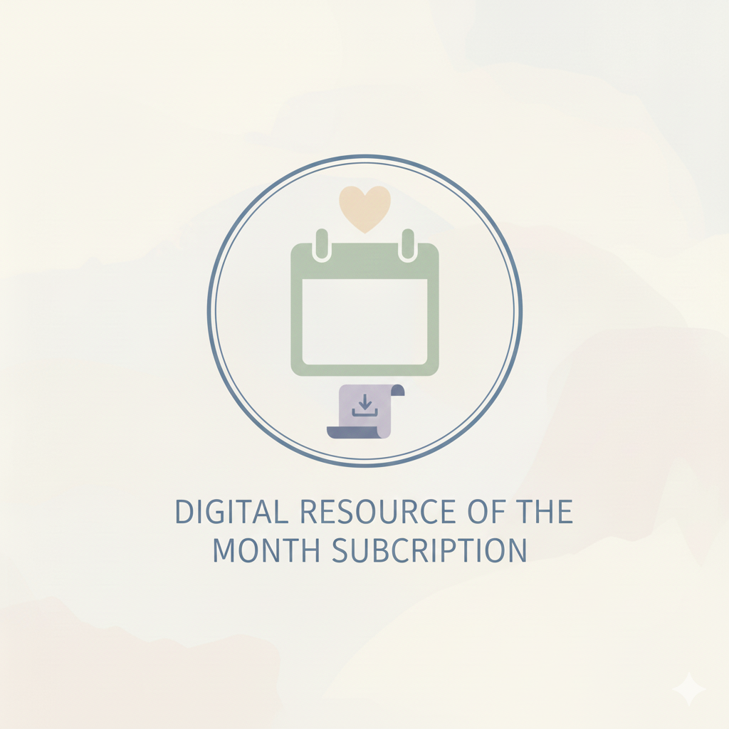 Autism School Refusal: Dealing with the Post-COVID "Optional" Mindset A minimalist illustration featuring a single house in muted pastel sage and clay tones with a small heart above the roof. To the side, a simple calendar icon represents the monthly delivery. The text "Digital Resource of the Month" is centered below in a clean, modern typeface against a soft off-white background.